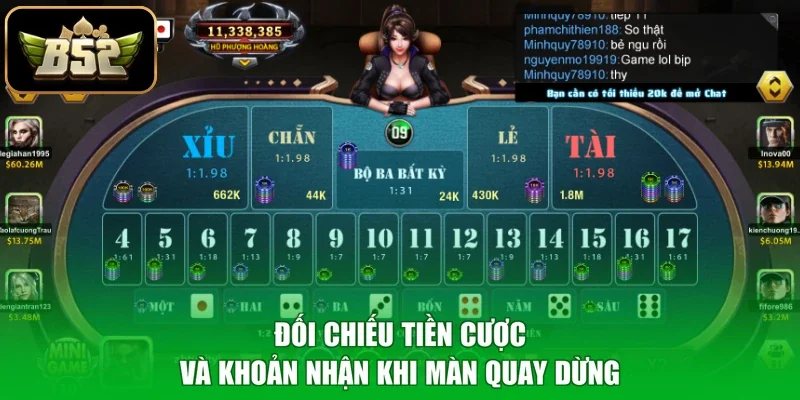 Đối chiếu tiền cược và khoản nhận khi màn quay dừng
